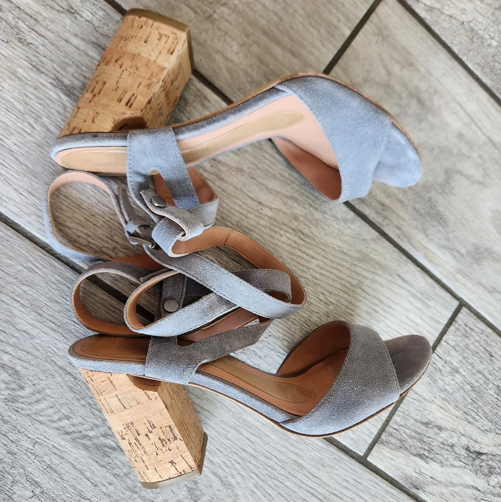 Sigerson Morrison Strappy‎ Sandals Sz 8 Cork Block Heels Padded insole Open Toe